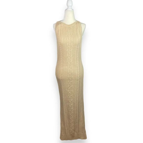 🆕 ASOS Cable Knit Midi Dress with Open Back Detail in Camel - Picture 4 of 11